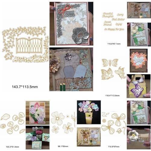 Hot Foil Plates Combine Metal Cutting Dies Mix Flower Lace Butterfly Cheerful Letter Sentence Scrapbook Cards Handmade Craft New
