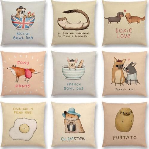 Hot Sale Funny Cartoon Animals Interesting Words Happy Letters Bird Dog Cat Pug Egg Potato Cushion Home Decor Sofa Throw Pillow