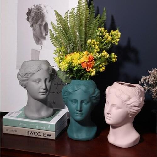 European-style Ceramic Human Head Vase Human Face Flower Arrangement Desktop Abstract Character Crafts Home Table Ornaments Vase