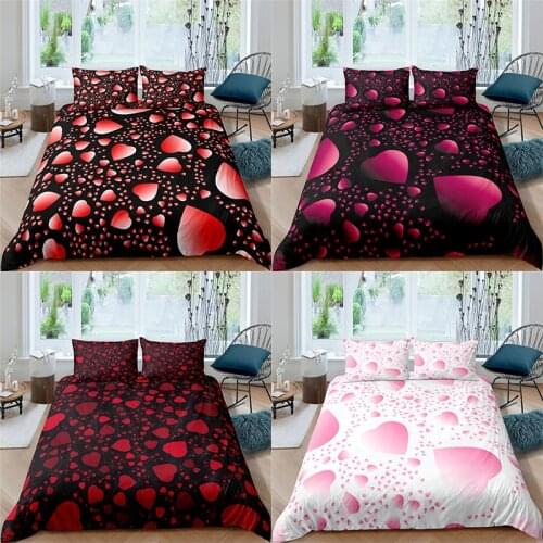 Home Textile Luxury 3D Heart Print 2/3Pcs Comfortable Duvet Cover Pillowcase Bedding Sets Single Queen and King EU/US/AU Size