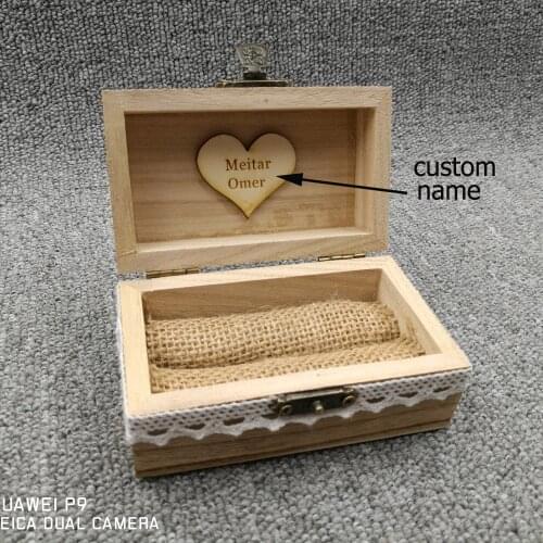 Customized wedding Ring Box with Last name,Wooden Personalized Ring Holder,Rustic Ring Bearer.Romantic Box with heart date