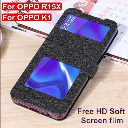 Open window leather case For OPPO R15x phone cases For OPPO K1 flip case 6.4" For OPPO R15 x OPPOK1 k 1 back cover shell