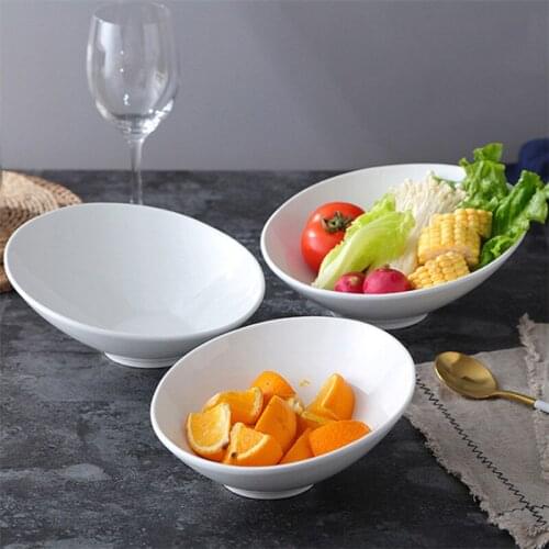 Creative Irregular White Porcelain Salad Snack Bowl Serving Dish Tableware Ceramic Oblique Microwave Oven Rice Noodle Bowl