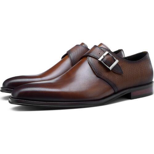 Hot Sale Brown / Black Formal Monk shoes Mens Prom Dress Shoes Genuine Leather Business Shoes Male Wedding Groom Shoes