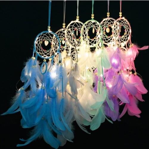 Dream Catcher Led Handmade Dreamcatcher Feathers Night Light Dream Catchers Wall Hanging Home Room Decoration