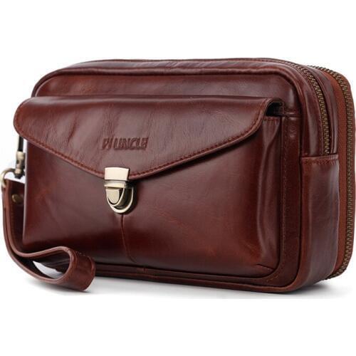 Mens Genuine Leather Casual Clutch Bags Top Quality Large Capacity Luxury Wallet Phone Pocket Card Holder Male Wallet New