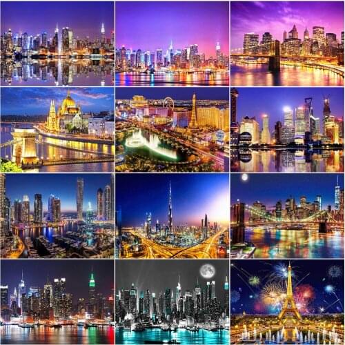 AZQSD Diamond Art Painting Kits City Full Square Drill Home Decoration Diamond Embroidery Landscape Mosaic Needlework Gift