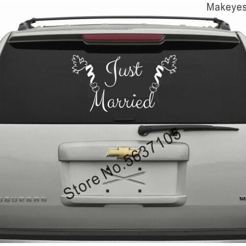 Makeyes Just Married Quotes Car Decals Words Stickers Birds Wedding Decoration Newlyweds Wedding Car Decor Just Married Q265