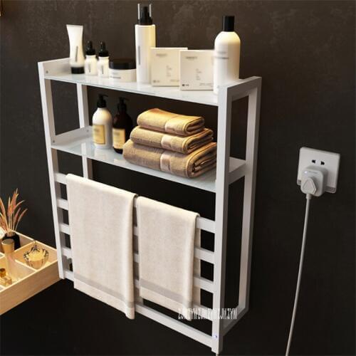 V-102 Wall Mounted Electric Heating Towel Rack With Storage Rack Intelligent Towel Warmer Smart Fast Drying Heated Towel Rail