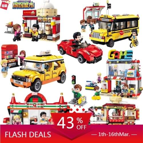 New figure ENLIGHTEN Colorful city series building blocks toy house building sightseeing taxi man doll boy assembling gift