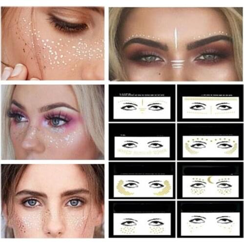 2021 New Gold Face Temporary Tattoo Waterproof Blocked Freckles Makeup Stickers Eye Decal Wholesale