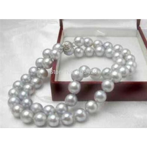 Wholesale>>>Rare!8MM Gray Akoya Cultured Pearl Necklace 18"