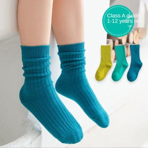 Autumn Winter Childrens Socks Boys Girls Candy Color Pure Cotton Medium Tube Socks Kids Soft Comfortable Sports Socks 3 Pairs