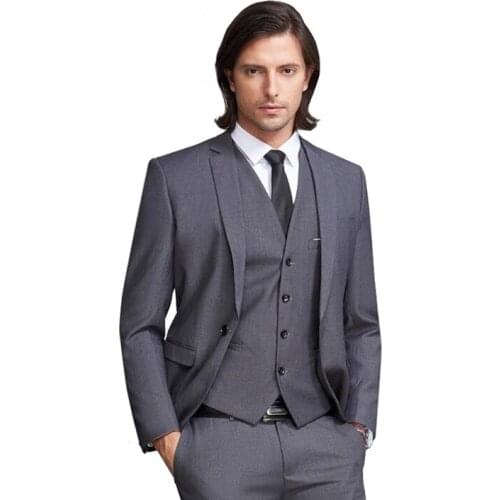 Autumn Costume Fashion Mens Black 3-Piece Suit Slim Fit Notch Lapel One Button Tuxedo Wedding Blazer Jacket Pants Vest Set