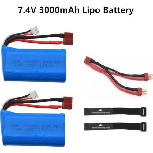 7.4V 3000MAH Rechargeable lipo Battery 18650 T Plug with charger for Q46 Wltoys 144001/10428 /12428/12423 RC Cars toys arts 7.4V