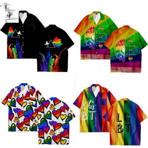 Rainbow LGBT Heart 3D Printing Unisex Shirt Women/Men Casual Summer Short Sleeve Cool Loose Button Streetwear Overclothes 6XL