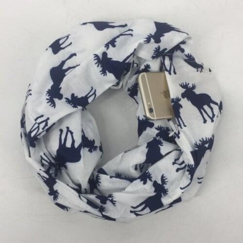 Christmas Elk Convertible Infinity Scarf with Pocket Infinity Scarf All-match Fashion Women Scarves Solid Soft Pocket Loop Scarf