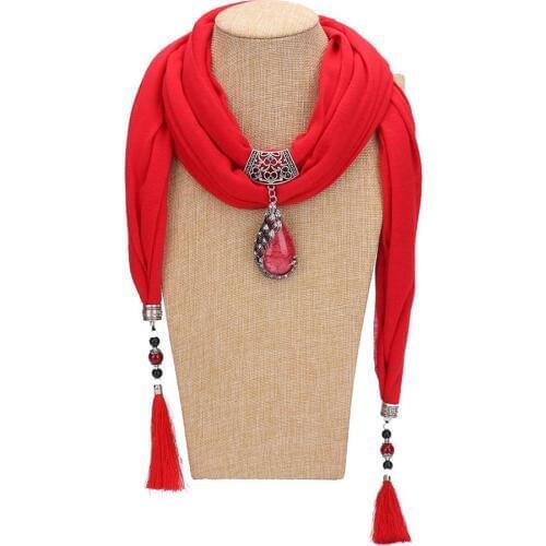 National Style Women Scarves With Ceramic Beads Fringed Peacock pendants Tassel ladies Long shawl Necklace Ring Accessories