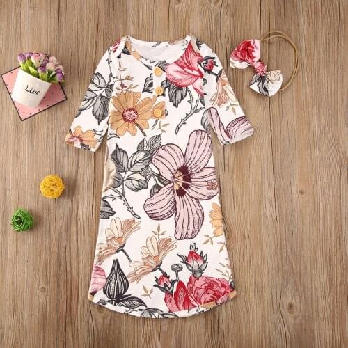 Newborn Toddler Baby Floral Sleepbag Kawaii Cute Blanket Swaddle Wrap Gown Bedding Wear + Bowknot Headband Set