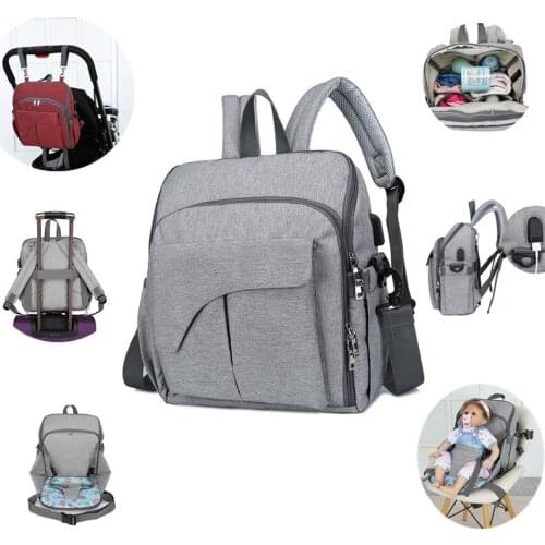 USB Baby Diaper Bag Fashion Mummy Maternity Diaper Organizer Dinner Chair Bag Nappy Travel Stroller Bag Backpack Free Hooks New