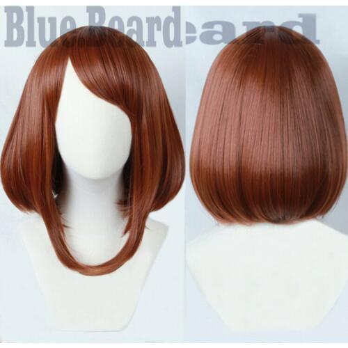 Biamoxer Anime My Hero Academia Ochako Uraraka Short Brown Bob Heat Resistant Cosplay Costume Wig + Track + Cap