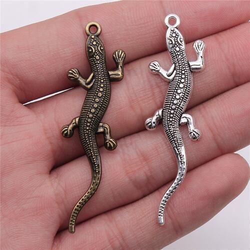 WYSIWYG 5pcs 56x15mm Pendant Gecko Chameleon Charm Pendants For Jewelry Making Antique Silver Color Lizard Pendants