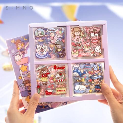 Yisuremia New Arrival 100pcs Cartoon Girls Stickers Set Decorative Diary Scrapbook Ipad Kawaii Stationery PET Sticker Kids Gift