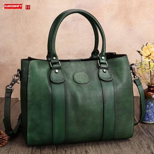 Retro cowhide leather Women handbag female large capacity shoulder messenger bag business portable tote bags briefcase ladies