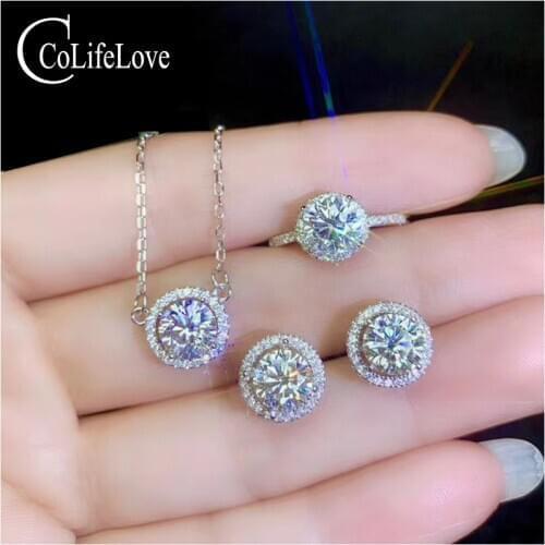 CoLife Jewelry 925 Silver Moissanite Wedding Set for Woman 4 Pieces 1ct Moissanite Silver Jewelry Set Wholesale Moissanite