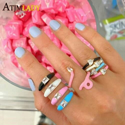 Single Clear Baguette Cubic Zirconia CZ Paved 2021 Summer Hot Selling Neon Enamel Colorful Stacking Band Women Finger Rings