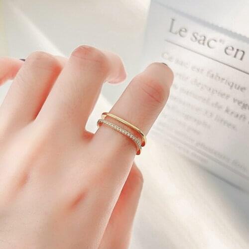 2021 New Arrival 14K Real Plated Simple Style Geometric Adjustable Rings For Women Zircon Wedding Rings