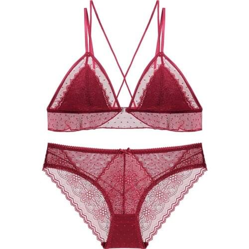 Front Closure Bra Panties Sets Transparent Brassiere Wire Free Lace Underwear Women Set Black Ultrathin Sexy Women Lingerie Set