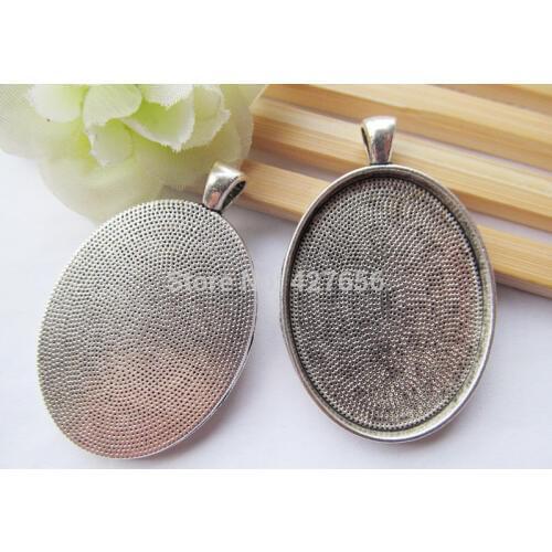 10pcs Antique Silver tone/Bronze Oval Base Setting Bezel Tray Bezel Pendant Charm/Finding,fit 30x40mm Oval Cabochon/Cameo