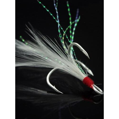 10pcs/lot fishing triple hook high carbon feather triple hook attach with feather 1#-14# fishing tackle barbed hook