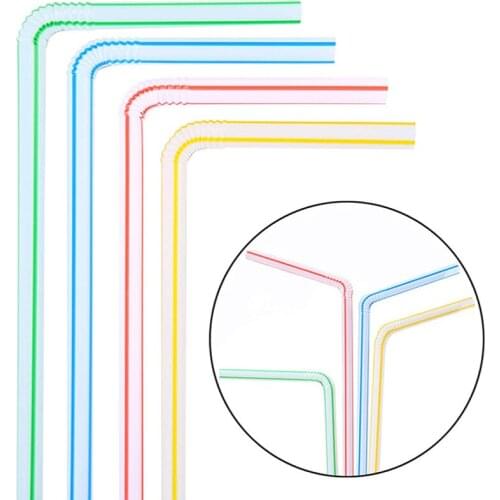 100pcs Plastic Drinking Straws Multi-Colored Striped Bedable Disposable Straws Plastic Environmentally Friendly Reusable Straw