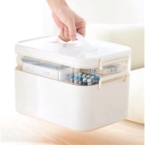 2 Layers Family First Aid Medical Kit Container Multipurpose Plastic Storage Box Portable Medicine Organizer with Compartments