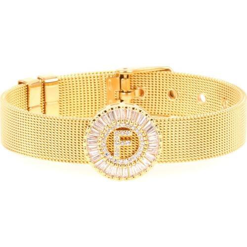 2019 New Arrival F Letter Bracelets Cubic Zirconia Charm Bracelet Stainless Steel Watchband Bangles Wholesale / Drop Shipping