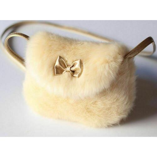 2020 HOT Soft Faux Fur Kids Handbag Cute Baby Girls Mini Bowknot Crossbody Bags small Shoulder Bag Purse Wallet white Pink Bag