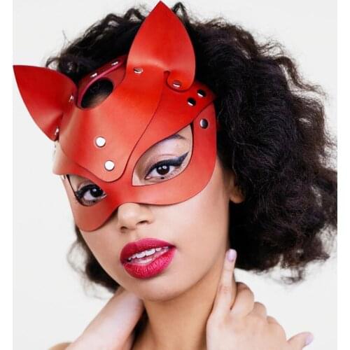 2021 Halloween Masquerade Fox Masks Red Leather Half Face Cat Cosplay Anime Role Play Bdsm Fetish Pet Party Festival Accessories