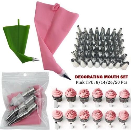 8/18/26/54pcs Pink Silicone Pastry Bags Tips 48 Icing Piping Nozzle Cream Reusable Pastry Bag Cake Decorating Tool Pastry Nozzle