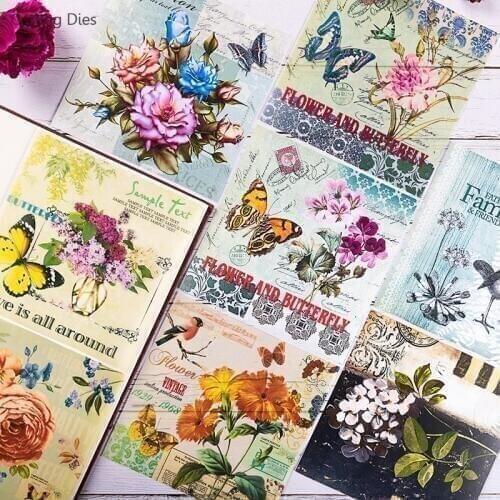 8Pcs/lot Retro Butterfly Flower Vellum No Adhesive Paper Stickers For Scrapbooking DIY Crafts Card Making Happy Planner