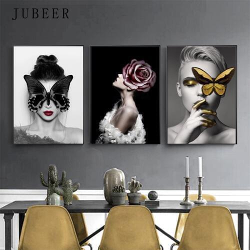 Abstract Canvas Paintings Fashion Girl Flower Wall Art Poster for Living Room Decor Decorative Paintings on The Wall Home Decor