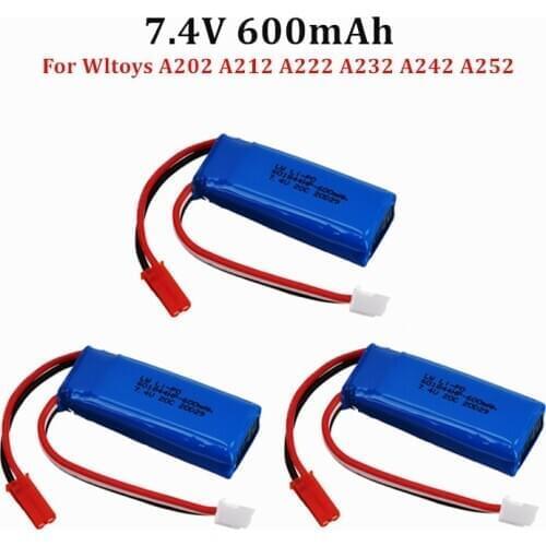 7.4V 600mAh Lipo Battery 2s 20C for WLtoys A202 A212 A222 A232 A242 A252 4WD Remote control high speed toy cars 7.4V 721855HP