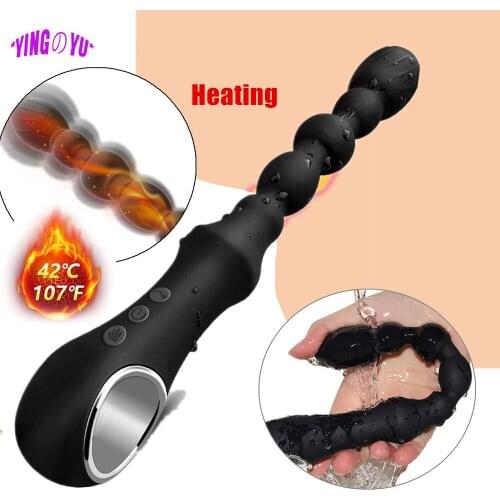 Heating Anal Beads Prostate Massager Butt Plug Anal Vibrator Sex Toys for Men Masturbator Vibrating Anal Plug Clit Stimulator