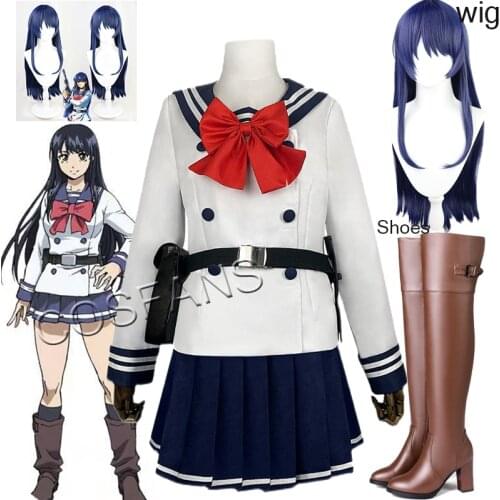 Anime High-Rise Invasion Yuri Honjo Cosplay Skirt Set Tenkuu Shinpan Wig JK Uniforms Women Sailor Suit Halloween Wig shoes