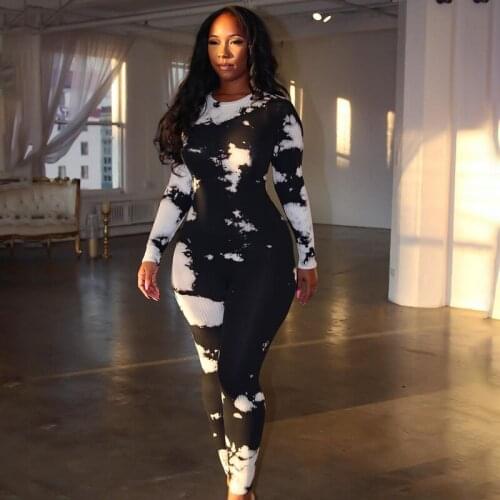 BKLD Winter Clothes Black And White Jumpsuit Women Round Neck Slim Bodycon Print Ribbed Bodysuit Ladies Party Sexy Club Outfits