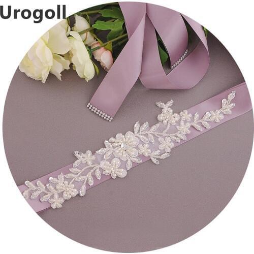 Noble Women Wedding Dress Belt Lace Applique Flowers Wedding Dress Pearls Wedding Belt Crystal Bridal Sash For Party Girl