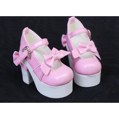 N01-X031 children handmade toy 1/3 1/4 Doll Accessories BJD/SD doll Heart-shaped buckle double bow princess shoes 1pair
