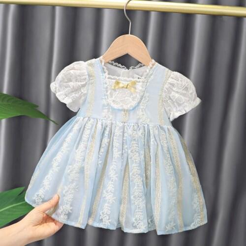 Kids Dresses For Summer Lolita Style Girls Children Embroidery Princess Dress Baby Girl Clothes Ball Gown 1-5Y 2 Color