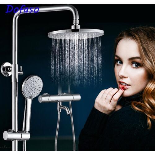 Dofaso Bathroom Thermostatic Shower Faucet Shower Faucets Brass Chrome Thermostatic Bathroom Wall Bathtub Faucet Rain